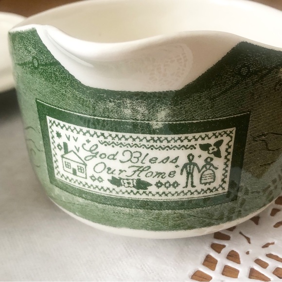 Vintage Royal USA Colonial Homestead Green Creamer Pitcher, Sugar Bowl with Lid - Picture 5 of 13